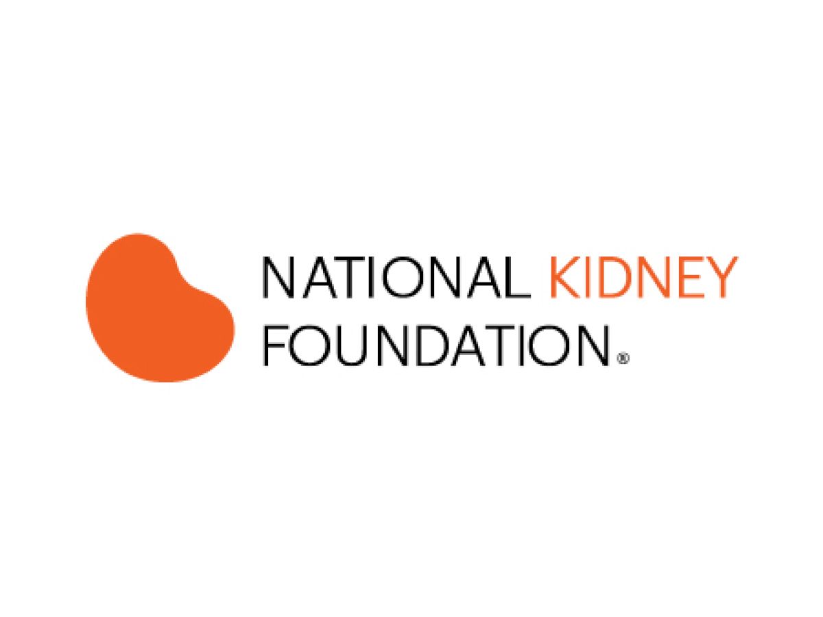The image shows the logo of the National Kidney Foundation with an orange kidney-shaped symbol and the text 